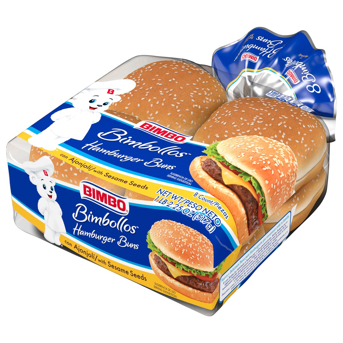 slide 4 of 8, Bimbo Hamburger Buns With Sesame Seeds, 8 count, 8 ct