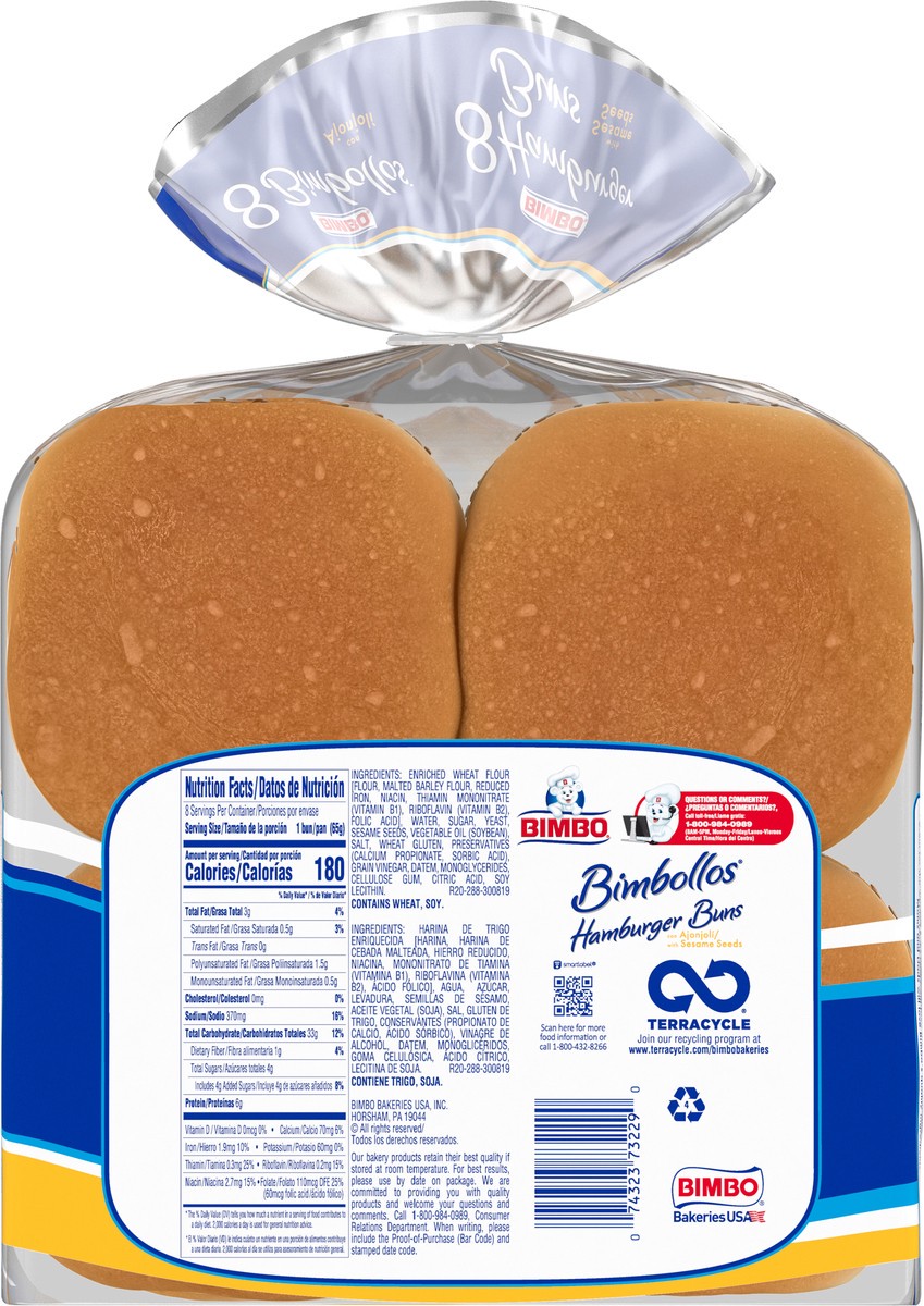 slide 7 of 8, Bimbo Hamburger Buns With Sesame Seeds, 8 count, 8 ct