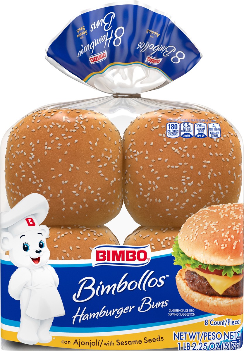 slide 6 of 8, Bimbo Hamburger Buns With Sesame Seeds, 8 count, 8 ct