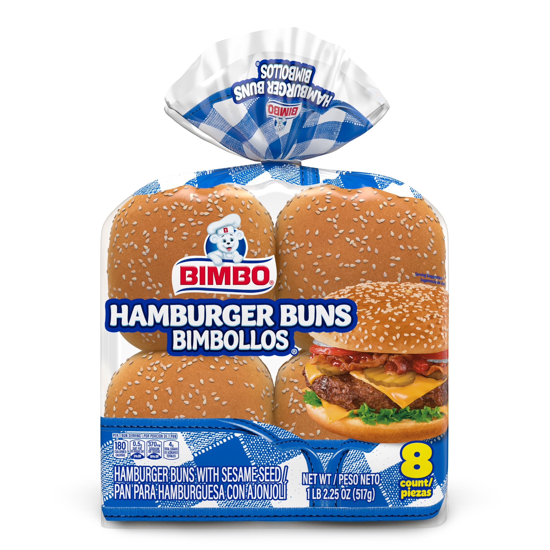 slide 1 of 8, Bimbo Hamburger Buns With Sesame Seeds, 8 count, 8 ct