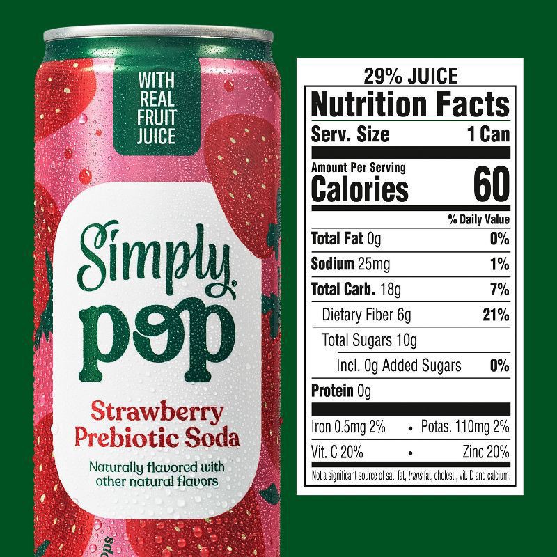 slide 7 of 11, Simply Pop Prebiotic Soda Strawberry Drink, 12 oz. can, 12 fl oz
