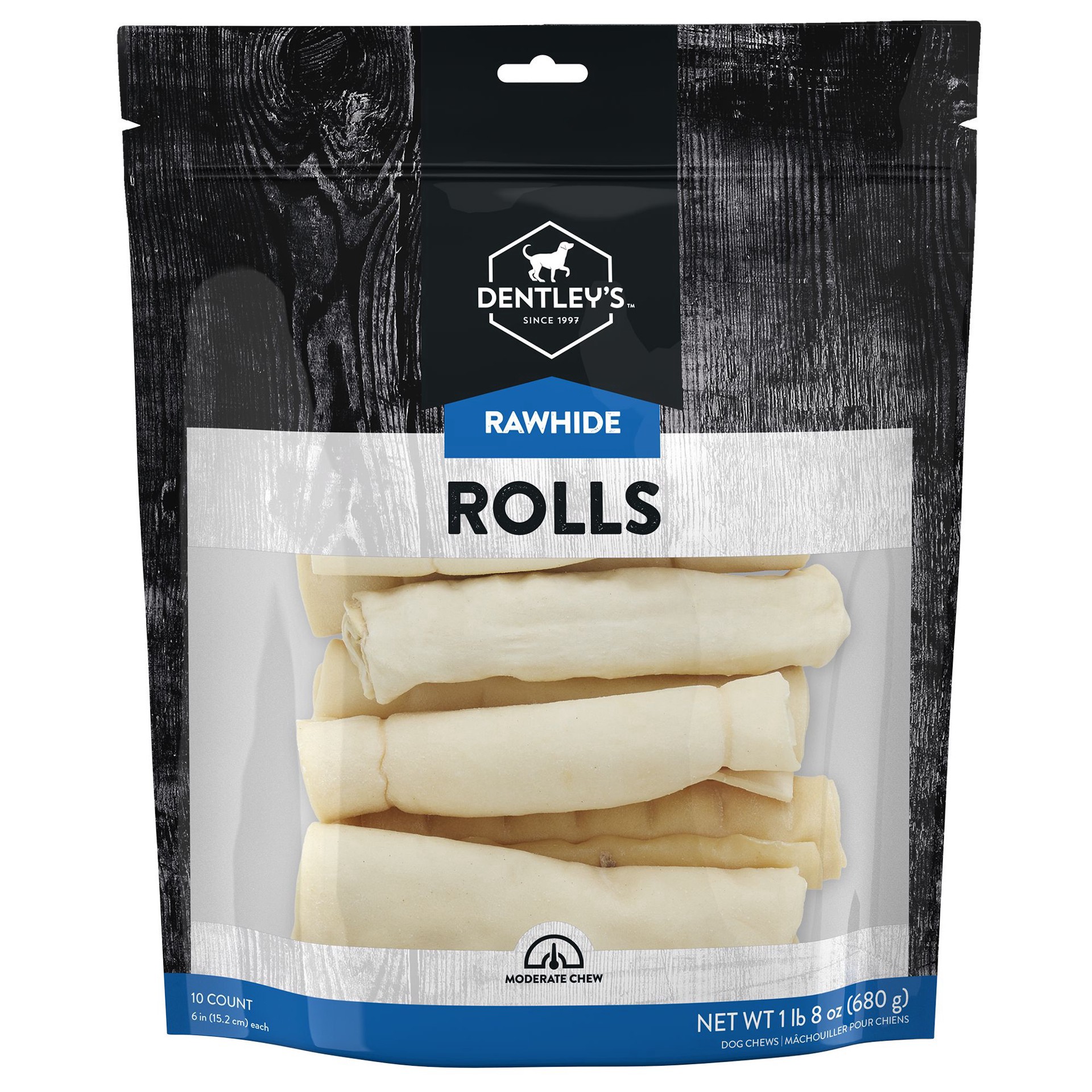 slide 1 of 1, Dentley's Rawhide Rolls 6 Inch 10 Count 24 OZ, 1 ct