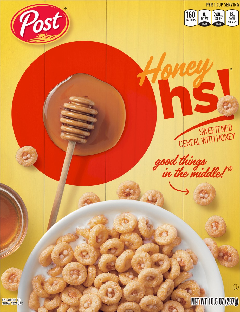 slide 6 of 9, Post Honey Oh!s cereal, Filled Ohs Breakfast Cereal, Breakfast Snacks, 10.5 oz – 1 count, 10.5 oz