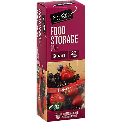 slide 1 of 1, Signature Select Bags Storage Single Slide Quart Bpa Free, 22 ct