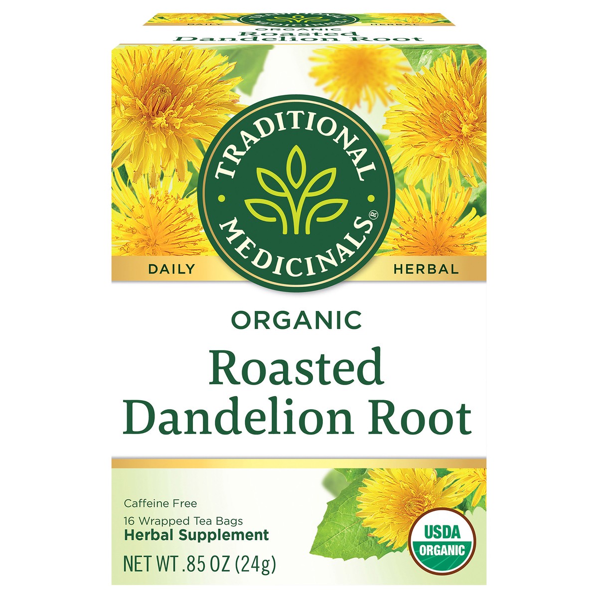 slide 2 of 10, Traditional Medicinals Organic Roasted Dandelion Root, Caffeine Free Herbal Tea, 16 ct