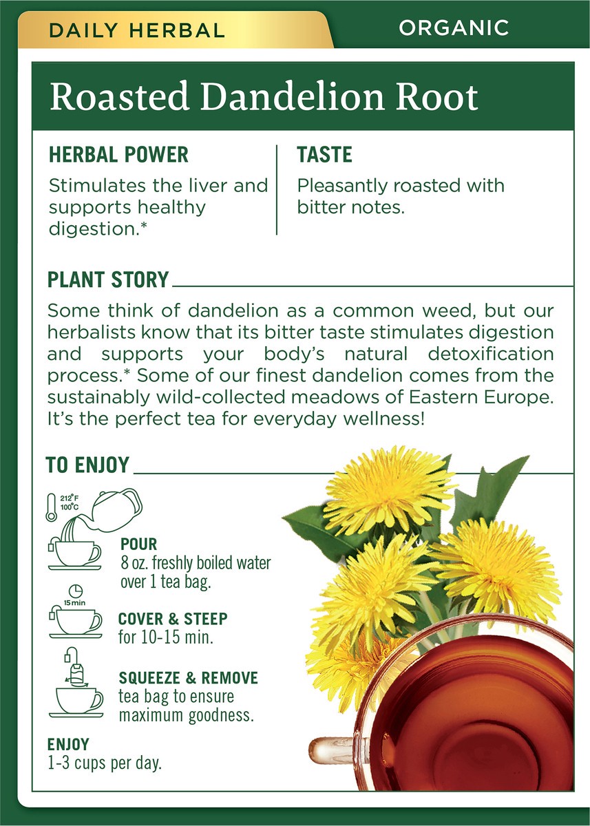 slide 3 of 10, Traditional Medicinals Organic Roasted Dandelion Root, Caffeine Free Herbal Tea, 16 ct