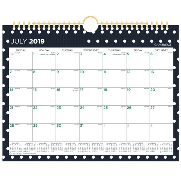 slide 1 of 1, Cambridge Blair Dot Academic Monthly Wall Calendar, 12 Months, July Start, 11'' x 8 1/2'', 1 ct