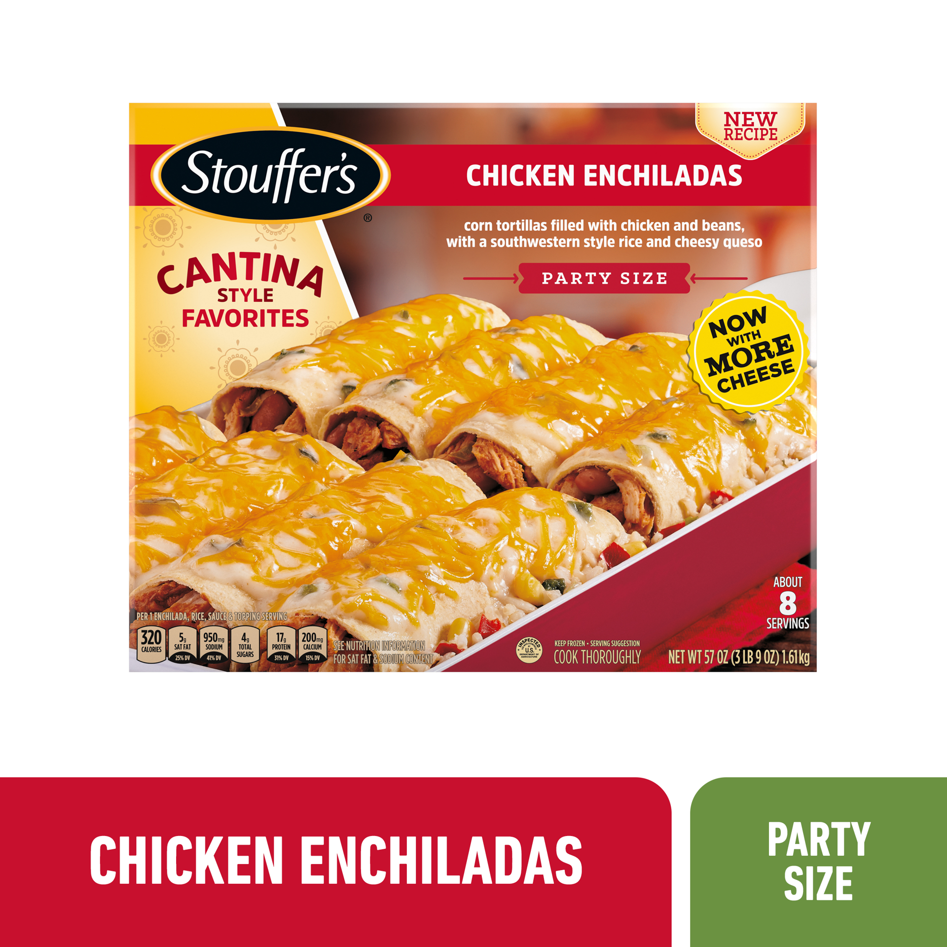 slide 1 of 8, Stouffer's Party Size Chicken Enchiladas Frozen Meal, 57 oz