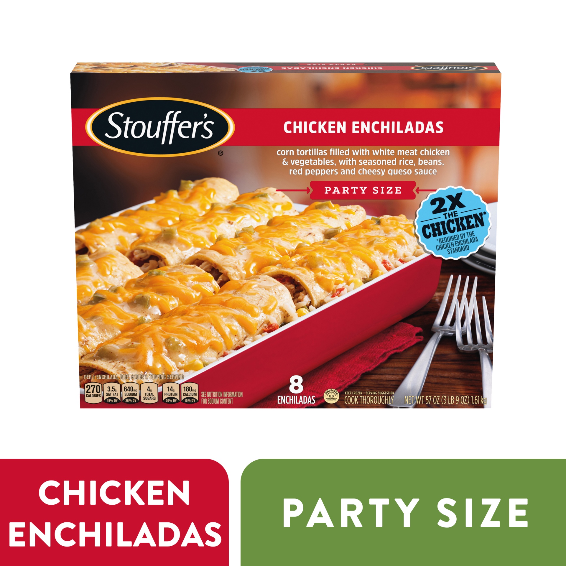 slide 1 of 3, Stouffer's Chicken Enchiladas Party Size, 8 ct; 57 oz