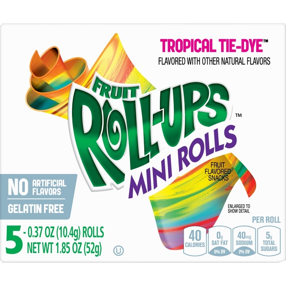 slide 1 of 1, Fruit Roll-Ups Tropical Tie Dye Mini Rolls, 5 ct