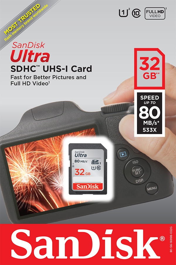 slide 1 of 1, SanDisk Ultra SDHC UHS Card, 32GB, 1 ct