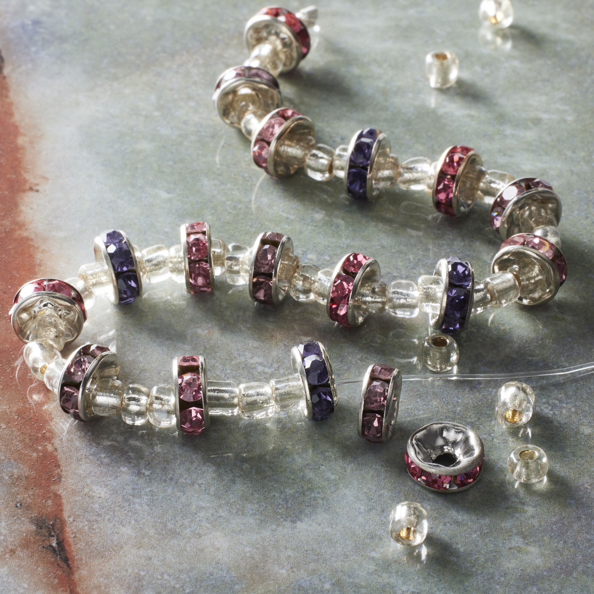 slide 3 of 3, Purple & Pink Rhinestone Rondel Beads, 8mm By Bead Landing, 8mm