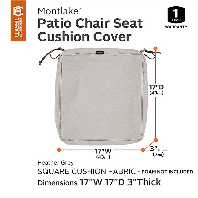 slide 3 of 11, Classic Accessories Montlake FadeSafe Dining Seat Cushion Slip Cover - Grey, 17 in