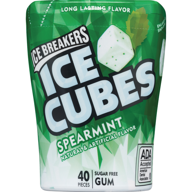 slide 1 of 1, Ice Breakers Ice Cubes Spearmint Flavored Sugar Free Chewing Gum Bottle, 3.24 oz (40 Pieces), 1 ct