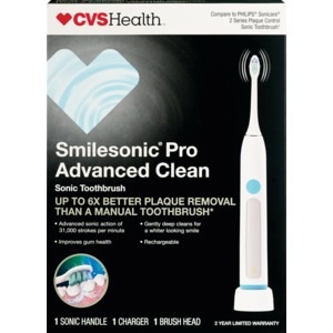 slide 1 of 1, CVS Health Smilesonic Pro Advanced Clean Sonic Toothbrush, 1 ct