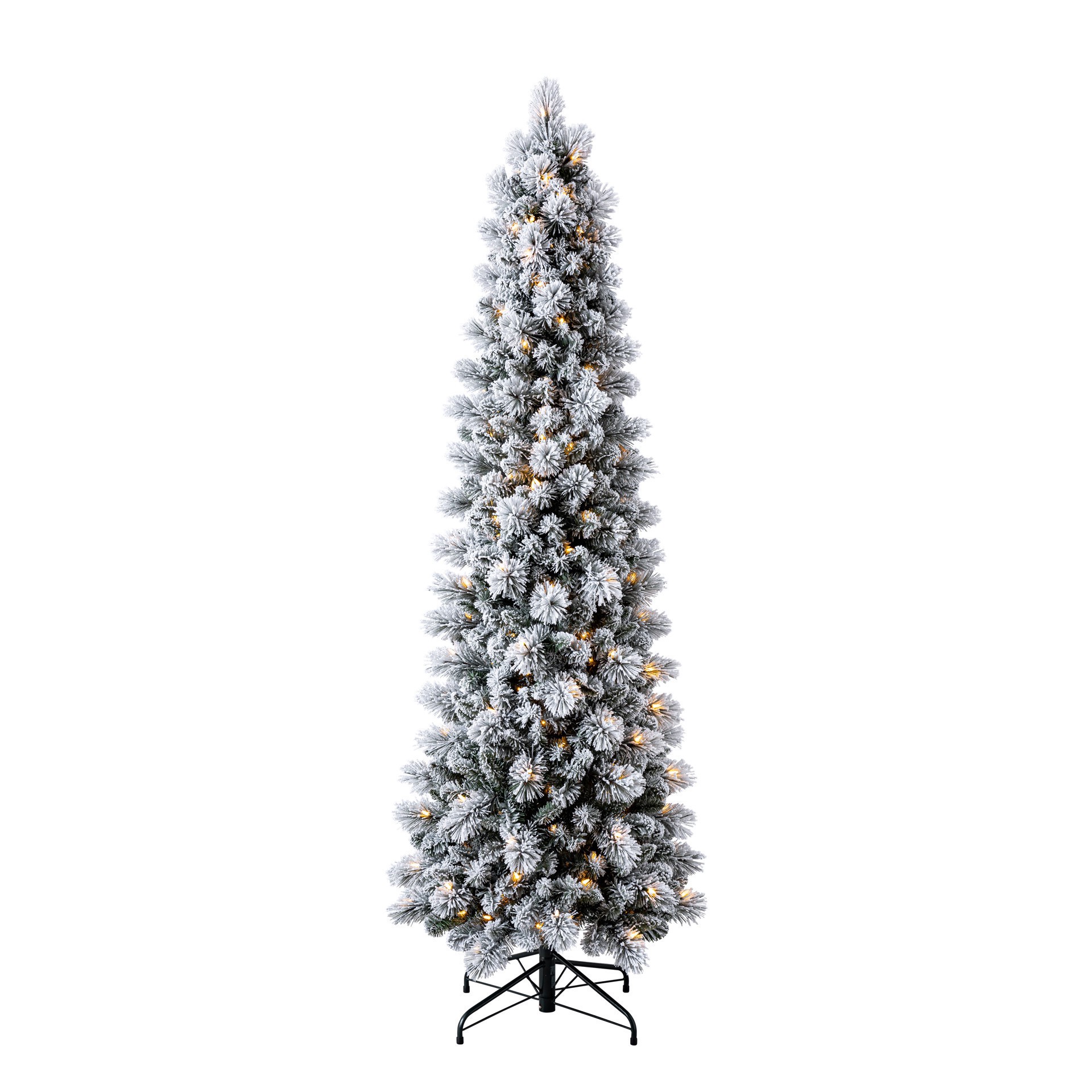 slide 4 of 9, 7ft. Pre-Lit Flocked Slim Artificial Christmas Tree, Warm White Twinkle Led Lights By Ashland, 7 ft