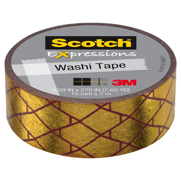 slide 1 of 1, Scotch Expressions Washi Tape 59 in X 275 in MaGenta and Gold Foil Diamonds, 1 ct