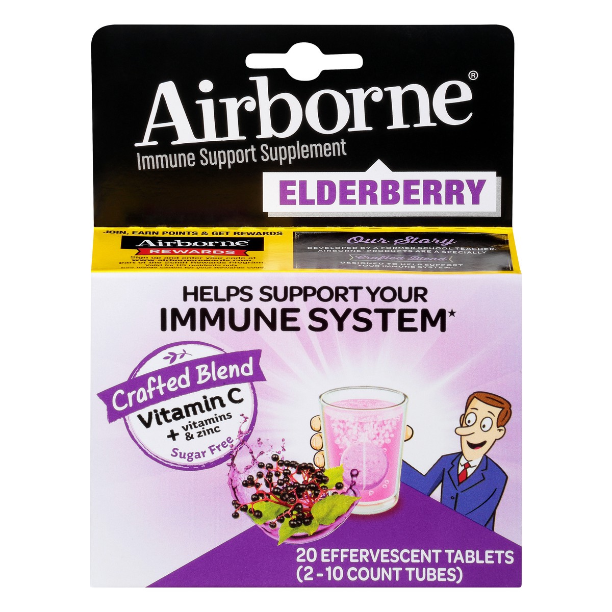 slide 1 of 1, Airborne Effervescent Tablets Elderberry Immune Support Supplement 20 ea, 20 ct