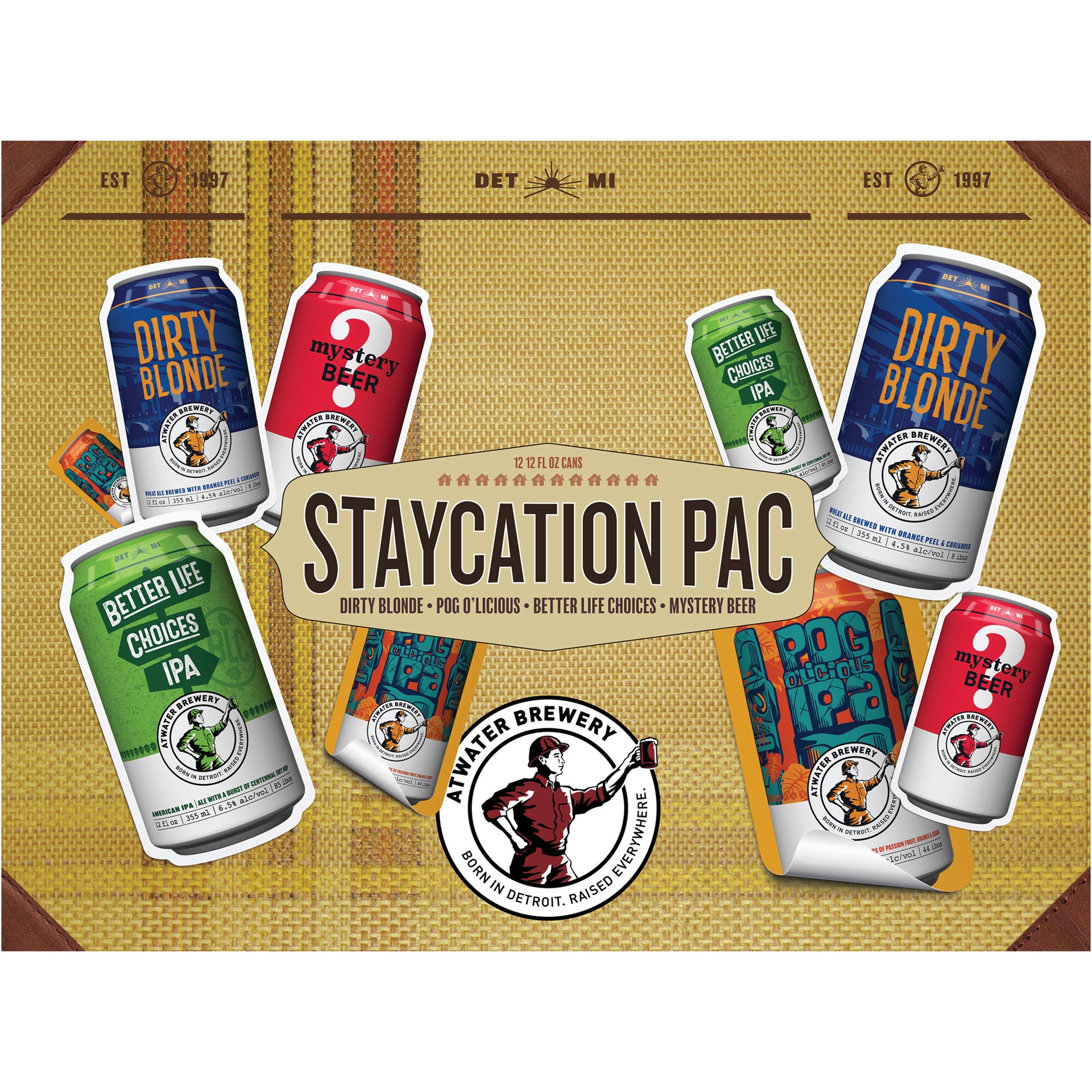 slide 2 of 5, Atwater Staycation Variety Pack Atwater Staycation Craft Beer Variety Pack, 4.5% - 6.5% ABV, 12 pack, 12-oz beer cans, 12 fl oz