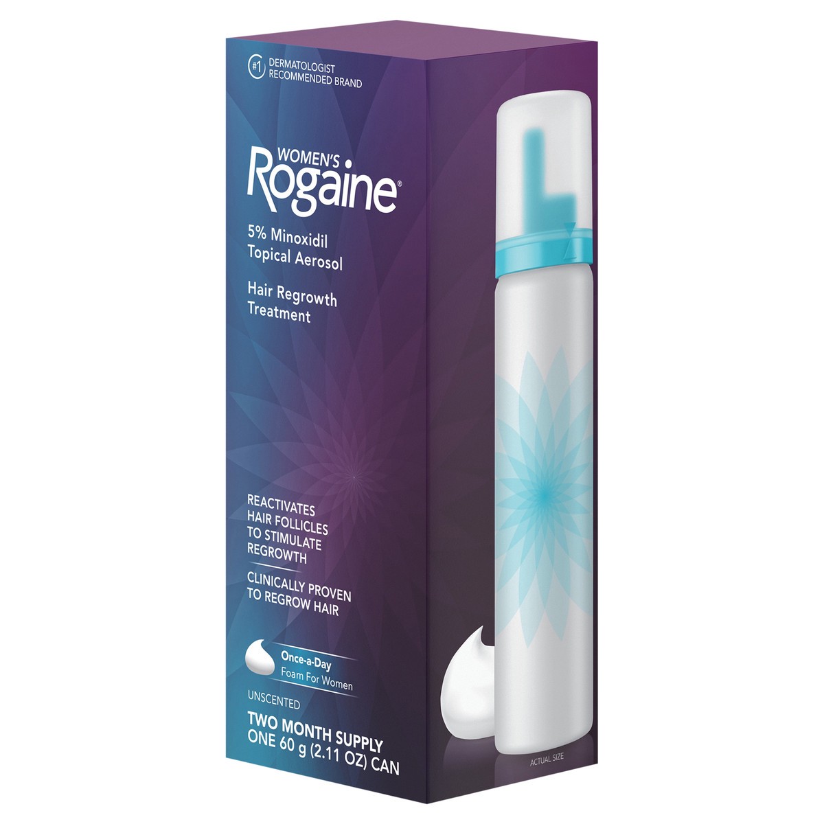 slide 3 of 8, Rogaine Women's Rogaine 5% Minoxidil Foam, Topical Once-A-Day Hair Loss Treatment for Women to Regrow Fuller, Thicker Hair, Unscented, 2-Month Supply, 2.11 oz, 60 grams