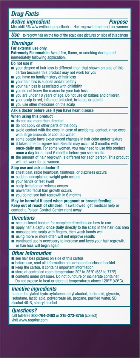 slide 7 of 8, Rogaine Women's Rogaine 5% Minoxidil Foam, Topical Once-A-Day Hair Loss Treatment for Women to Regrow Fuller, Thicker Hair, Unscented, 2-Month Supply, 2.11 oz, 60 grams