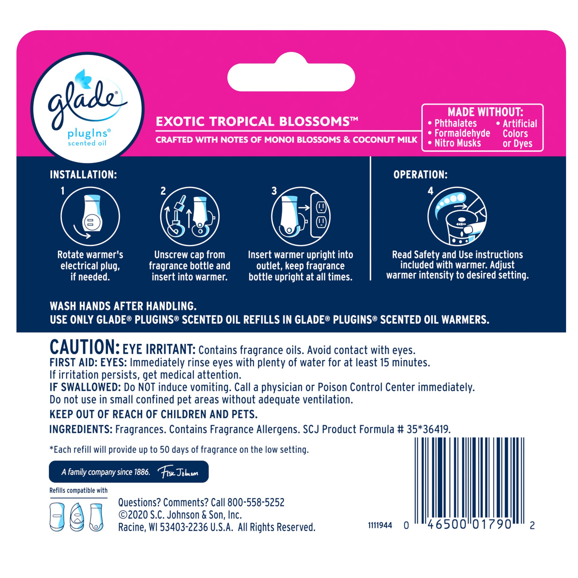 slide 3 of 5, Glade PlugIns Scented Oil 3 Refills, Air Freshener, Exotic Tropical Blossoms, 3 x 1.34 oz, 2.01 fl oz