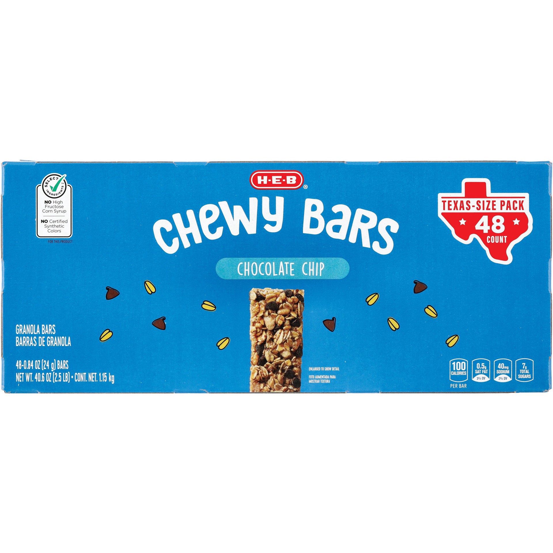 slide 1 of 1, H-E-B Chewy Bars Chocolate Chip Value Pack, 48 ct