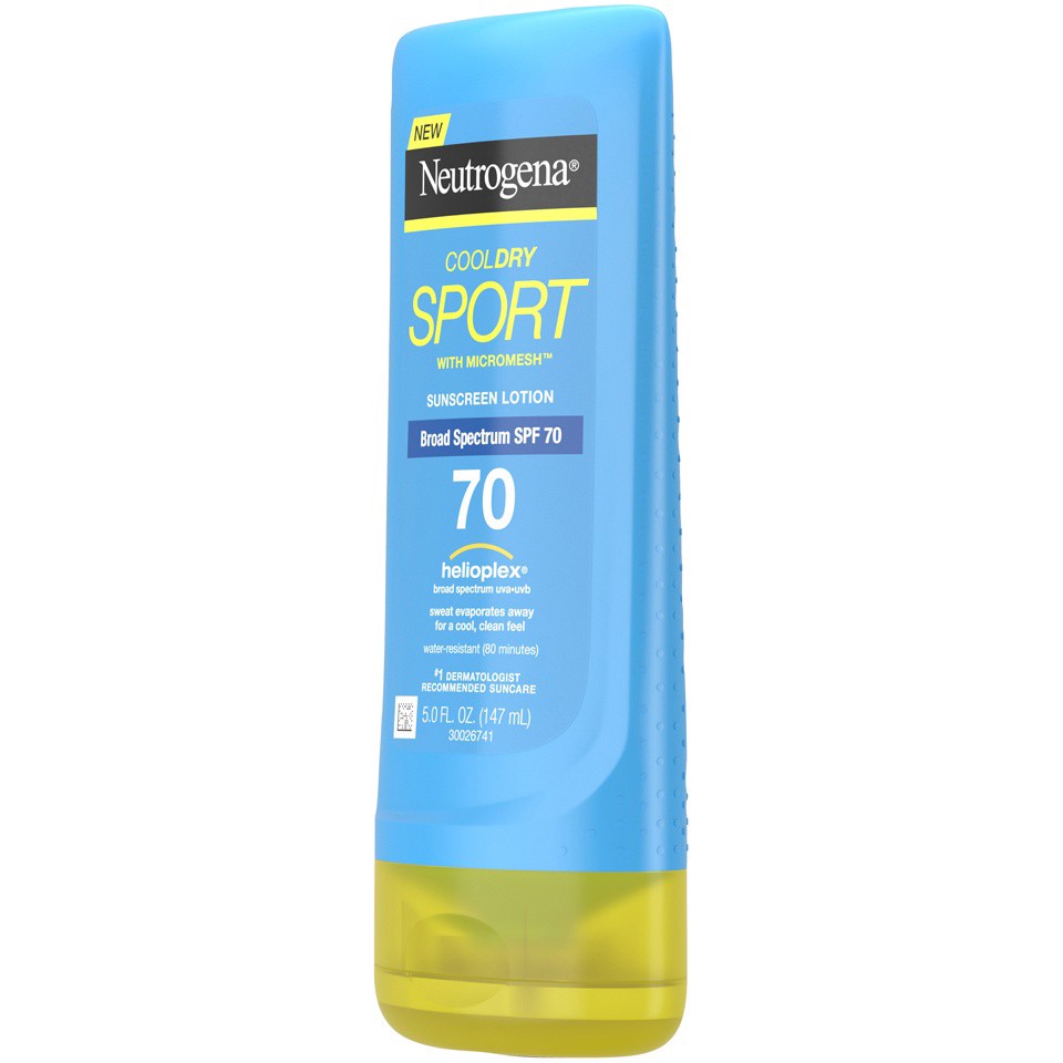 slide 4 of 6, Neutrogena CoolDry Sport Sunscreen Lotion with Broad Spectrum SPF 70, Cooling Sweat- & Water-Resistant Sunscreen with Oil- & PABA-Free Formula, 5 fl. oz, 5 oz