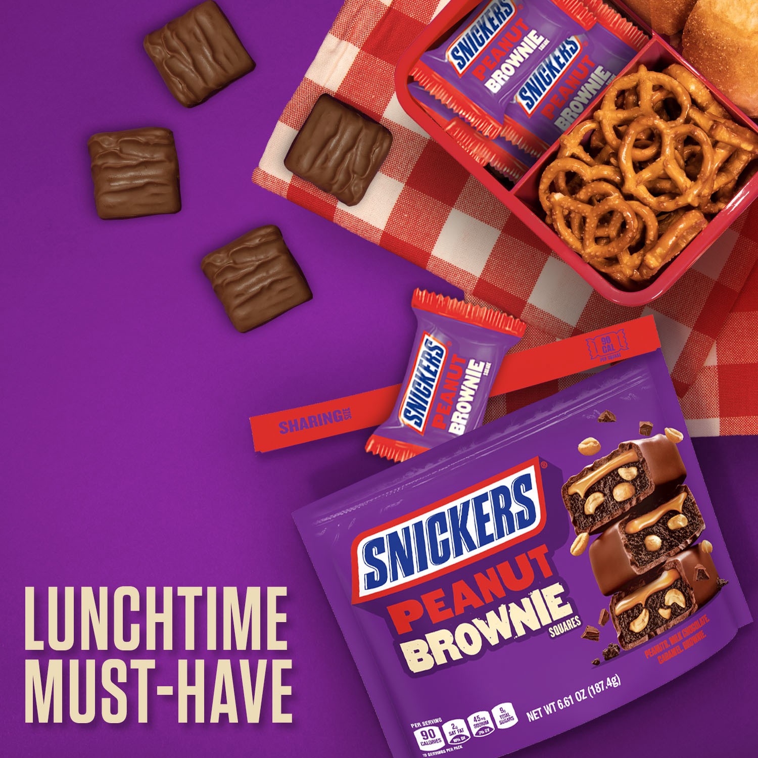 slide 5 of 8, SNICKERS Fun Size Peanut Brownie Squares Chocolate Candy Bars, Sharing Size, 6.61 oz Bag, 6.61 oz