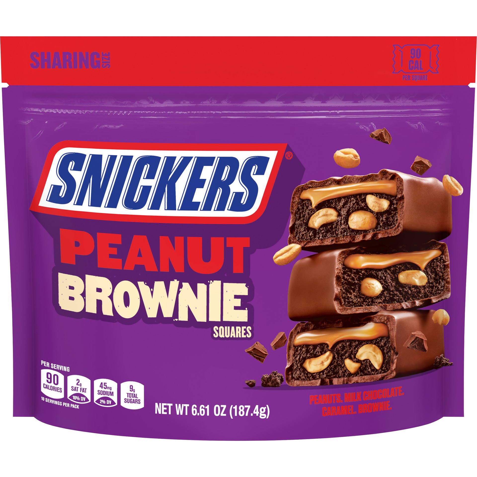 slide 1 of 8, SNICKERS Fun Size Peanut Brownie Squares Chocolate Candy Bars, Sharing Size, 6.61 oz Bag, 6.61 oz