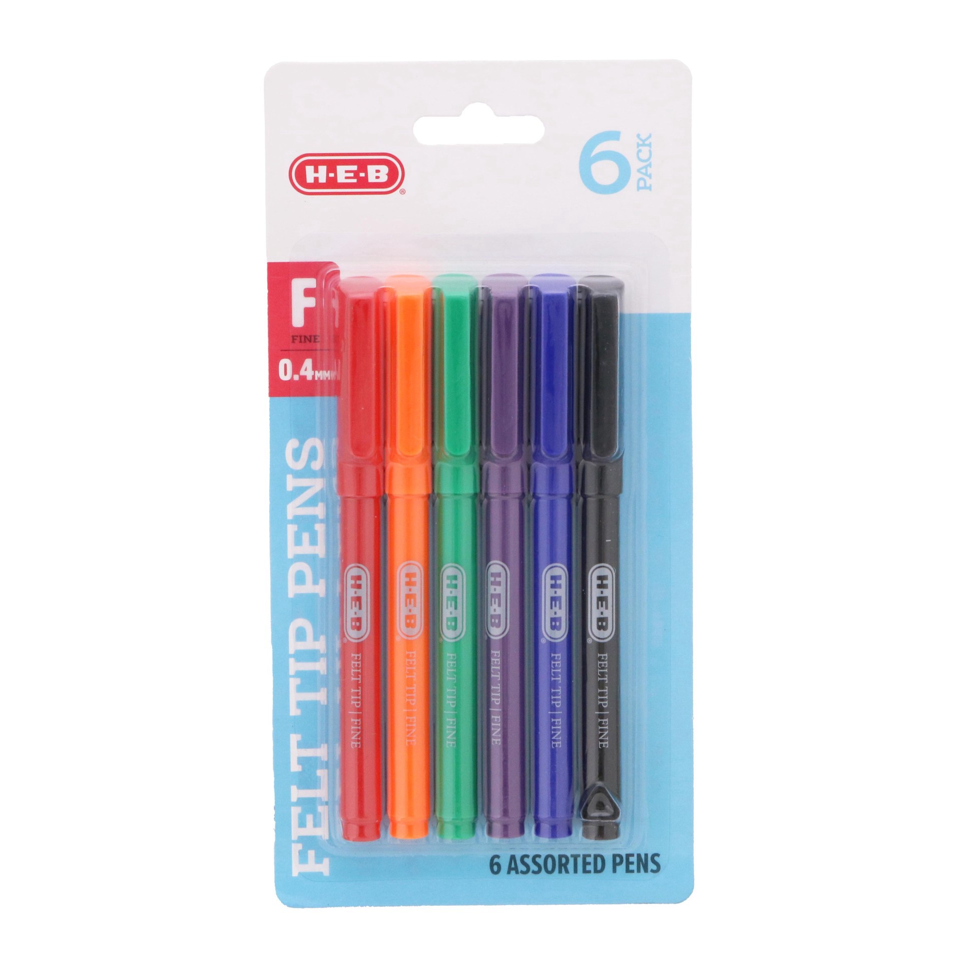 slide 1 of 1, H-E-B Fine Point Felt Pens, 6 ct