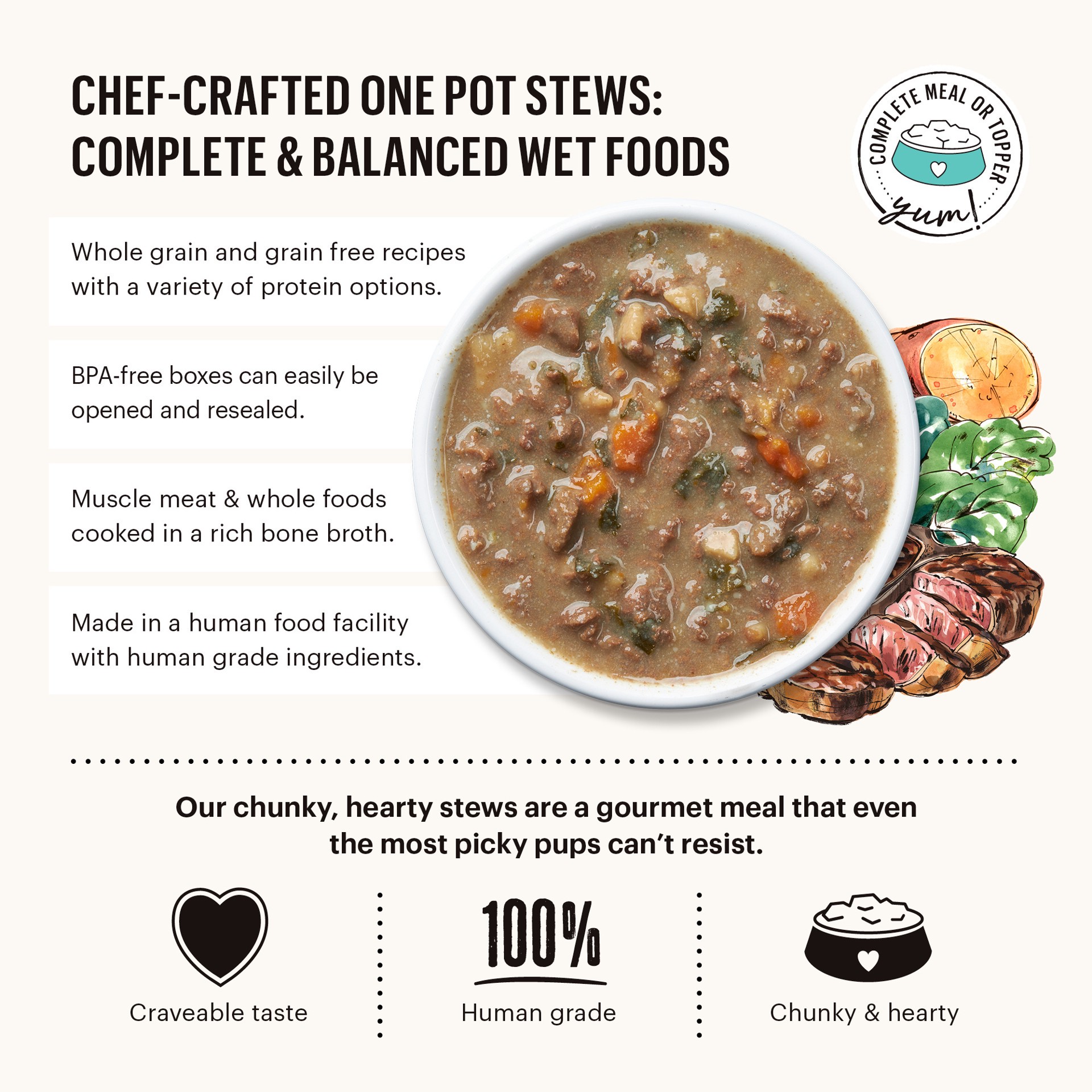 slide 2 of 8, The Honest Kitchen One Pot Stew One Pot Stews: Roasted Beef Stew with Kale, Sweet Potatoes & Carrots Wet Dog Food, 10.5 oz x1, 10.5 oz