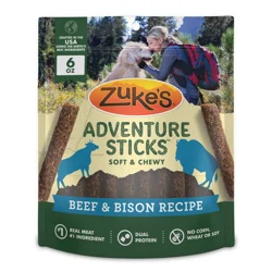 Zukes Adventure Sticks Beef and Bison Dog Treats - 6 oz Pouch