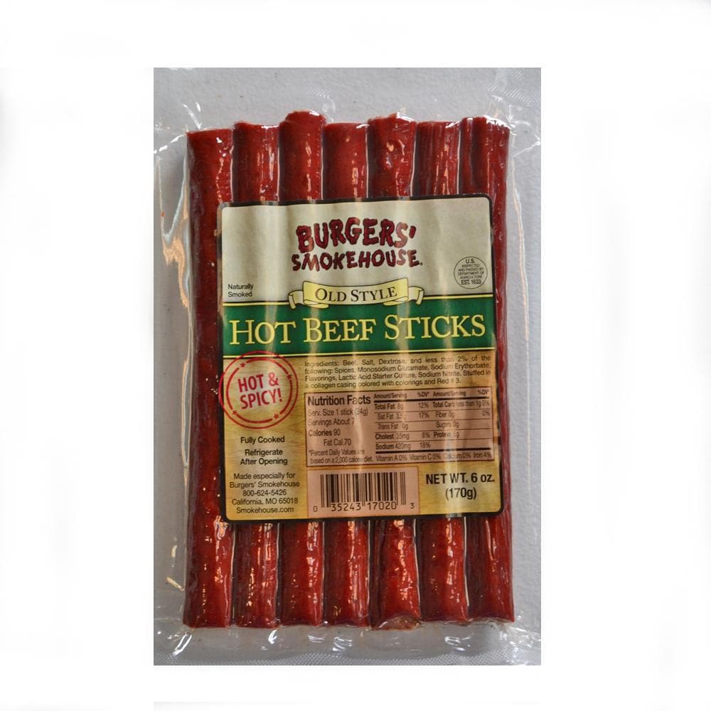 slide 1 of 1, Burgers' Smokehouse Hot Beef Snack Sticks, 6 oz