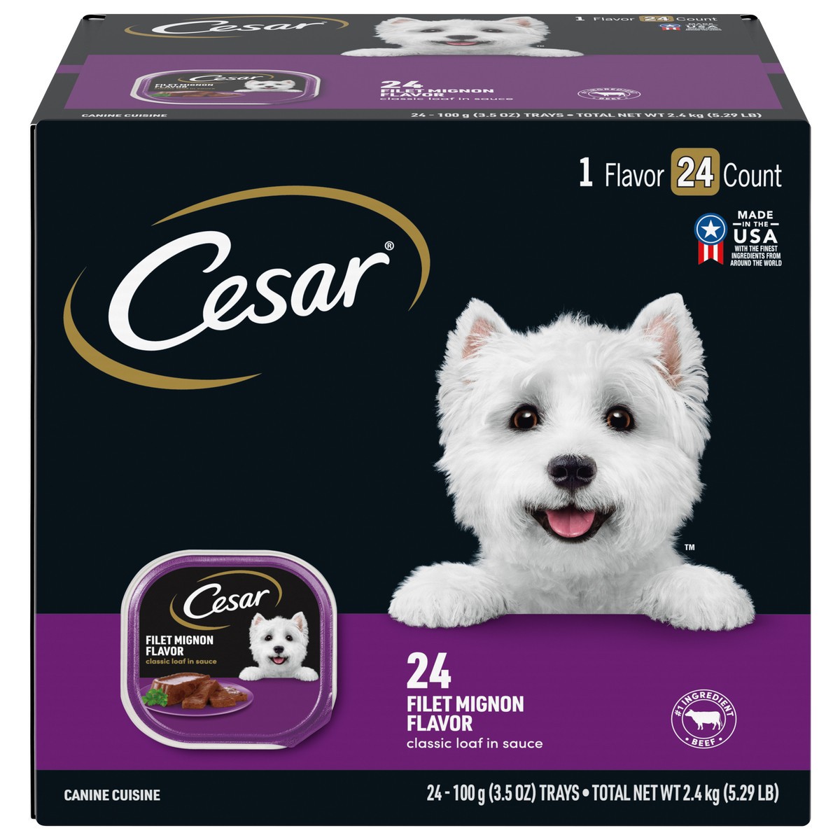 slide 1 of 5, Cesar Filet Mignon Flavor Canine Cuisine 24 - 3.5 oz Trays, 24 ct