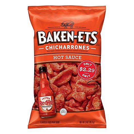 slide 1 of 1, Baken-Ets Fried Pork Skins Franks Red Hot- 3 oz, 3 oz