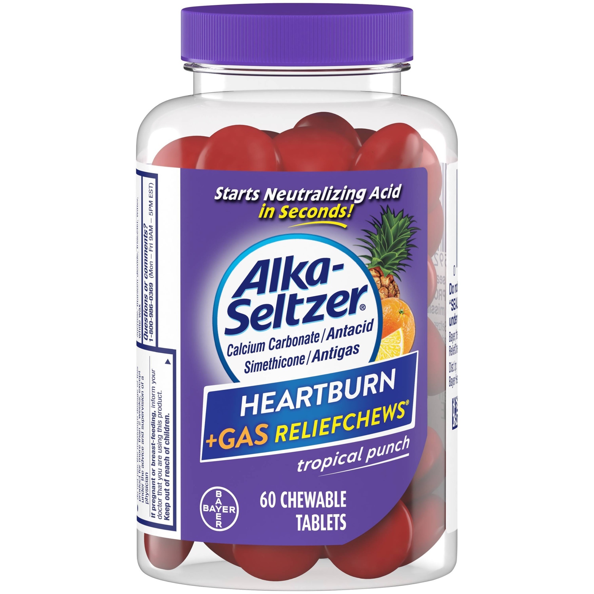 slide 1 of 4, Alka-Seltzer Heartburn & Gas Relief Chews, Tropical Punch, 60 ct