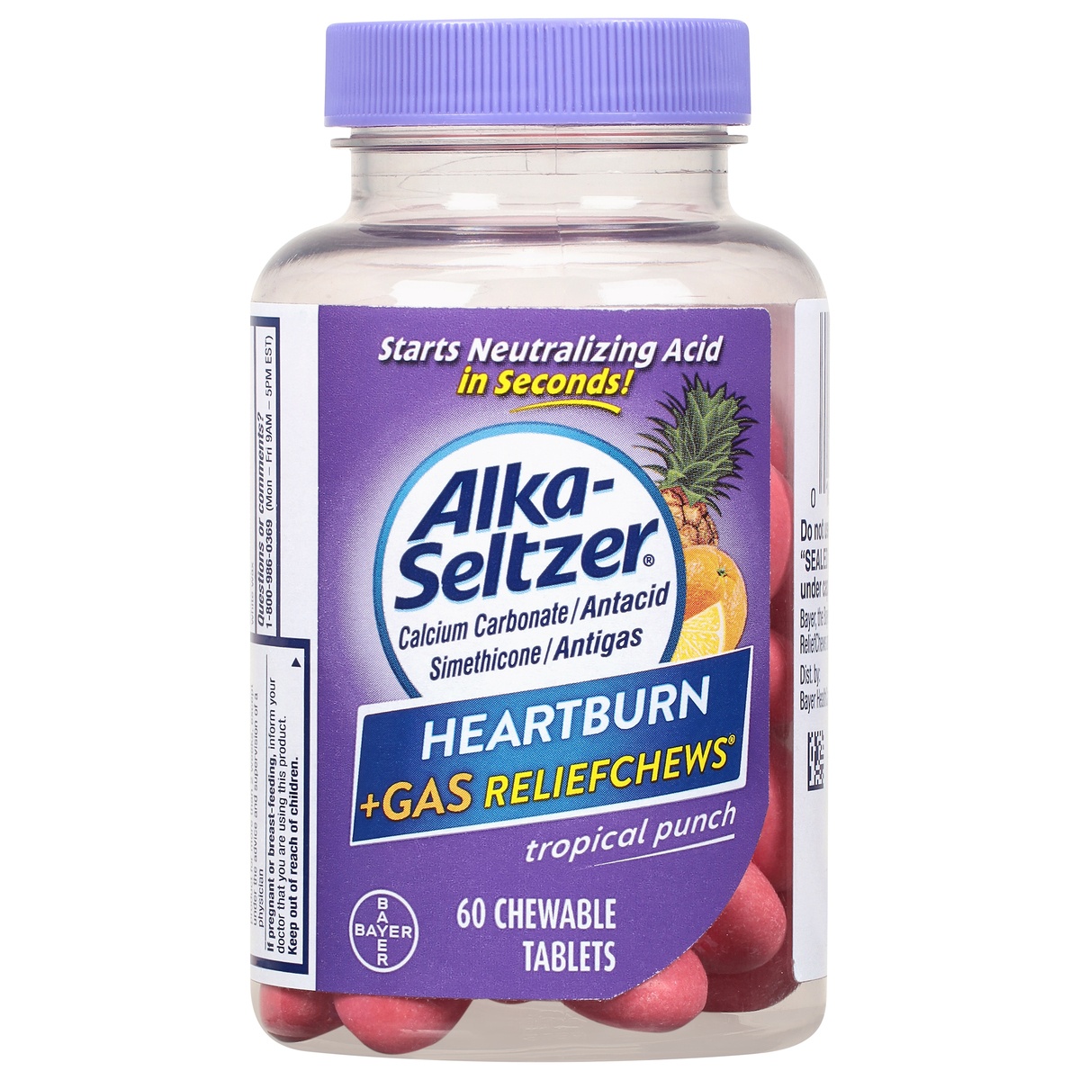 slide 1 of 1, Alka-Seltzer Heartburn & Gas Relief Chews, Tropical Punch, 60 ct