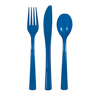 slide 1 of 1, Unique Industries Royal Blue Assorted Plastic Cutlery, 18 ct