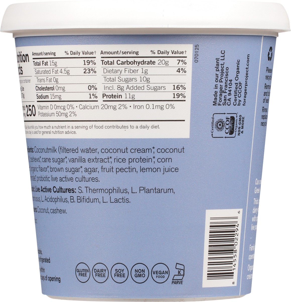 slide 8 of 15, Forager Project Greek Style Vanilla Coconut & Cashew Yogurt, 24 oz