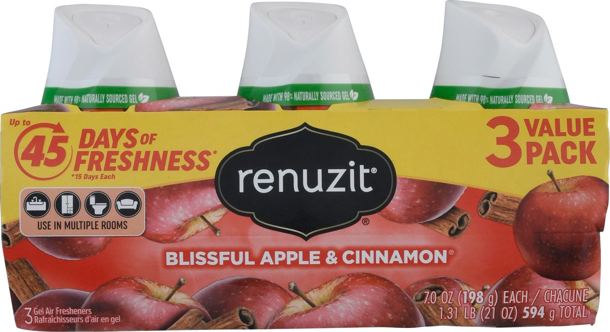 slide 10 of 13, Renuzit 3 Value Pack Blissful Apple & Cinnamon Gel Air Fresheners 3 - 7.0 oz, 3 ct