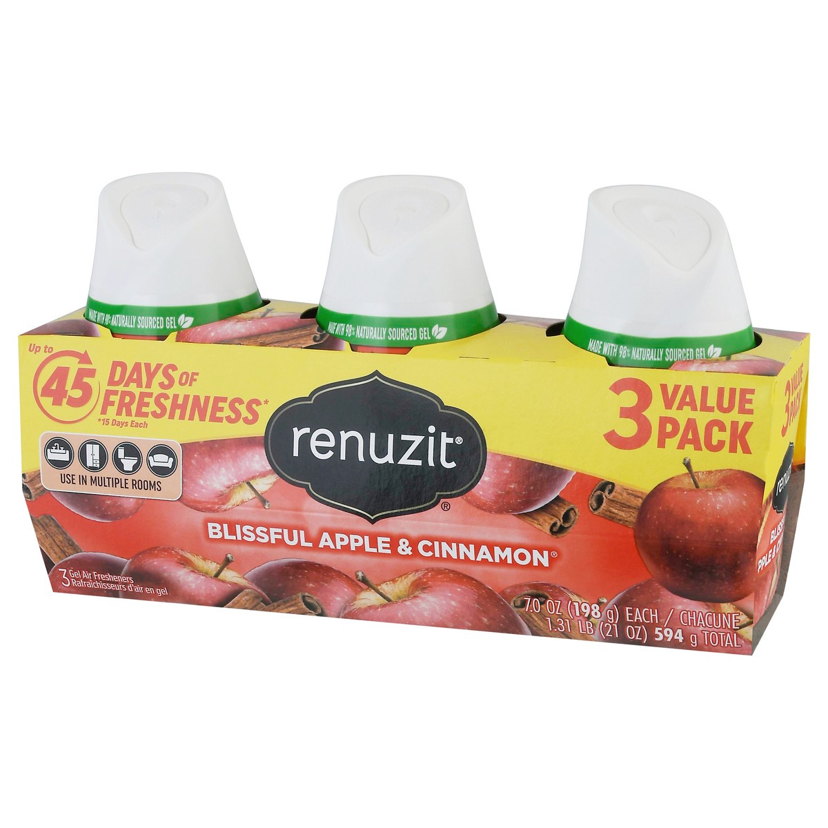 slide 7 of 13, Renuzit 3 Value Pack Blissful Apple & Cinnamon Gel Air Fresheners 3 - 7.0 oz, 3 ct