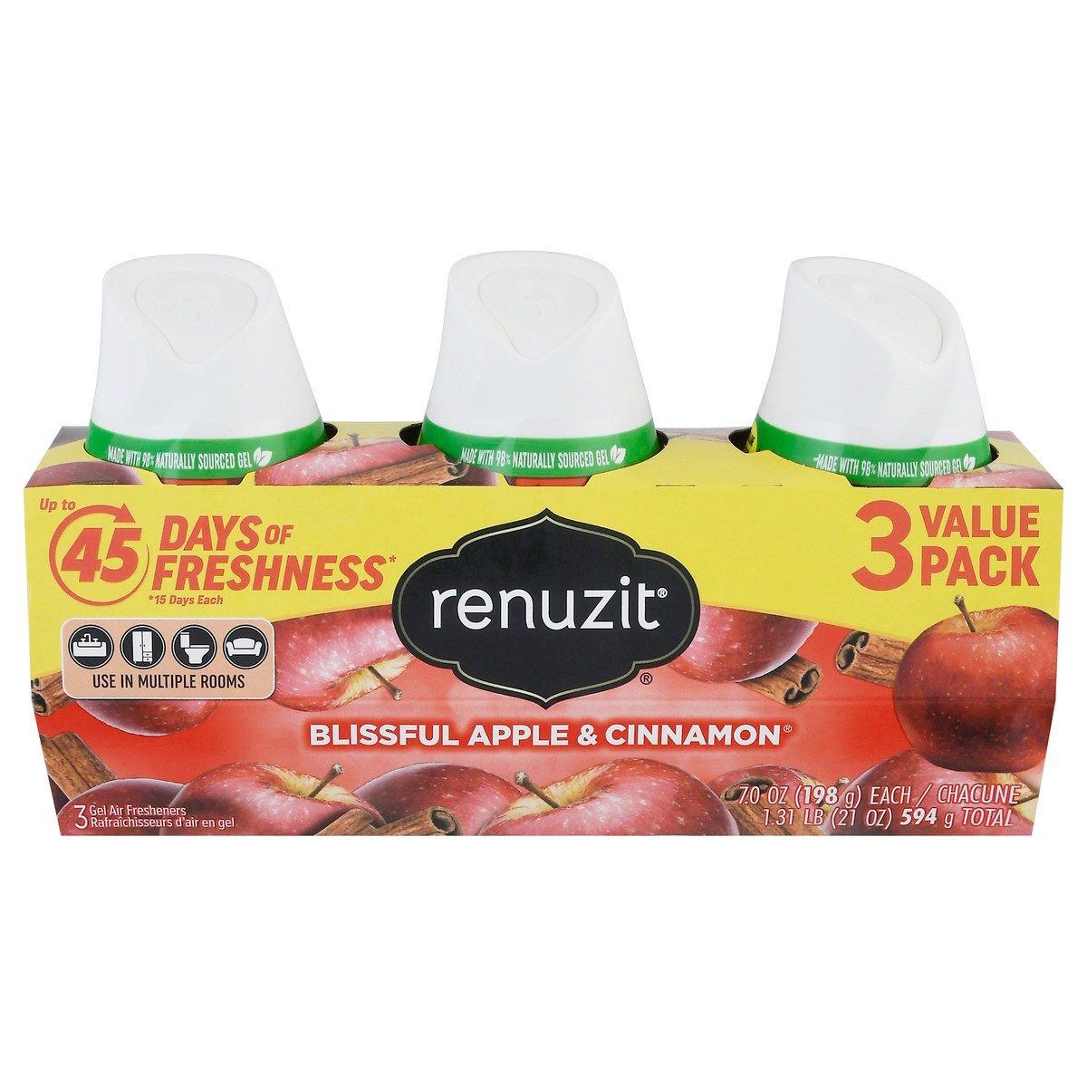 slide 4 of 13, Renuzit 3 Value Pack Blissful Apple & Cinnamon Gel Air Fresheners 3 - 7.0 oz, 3 ct