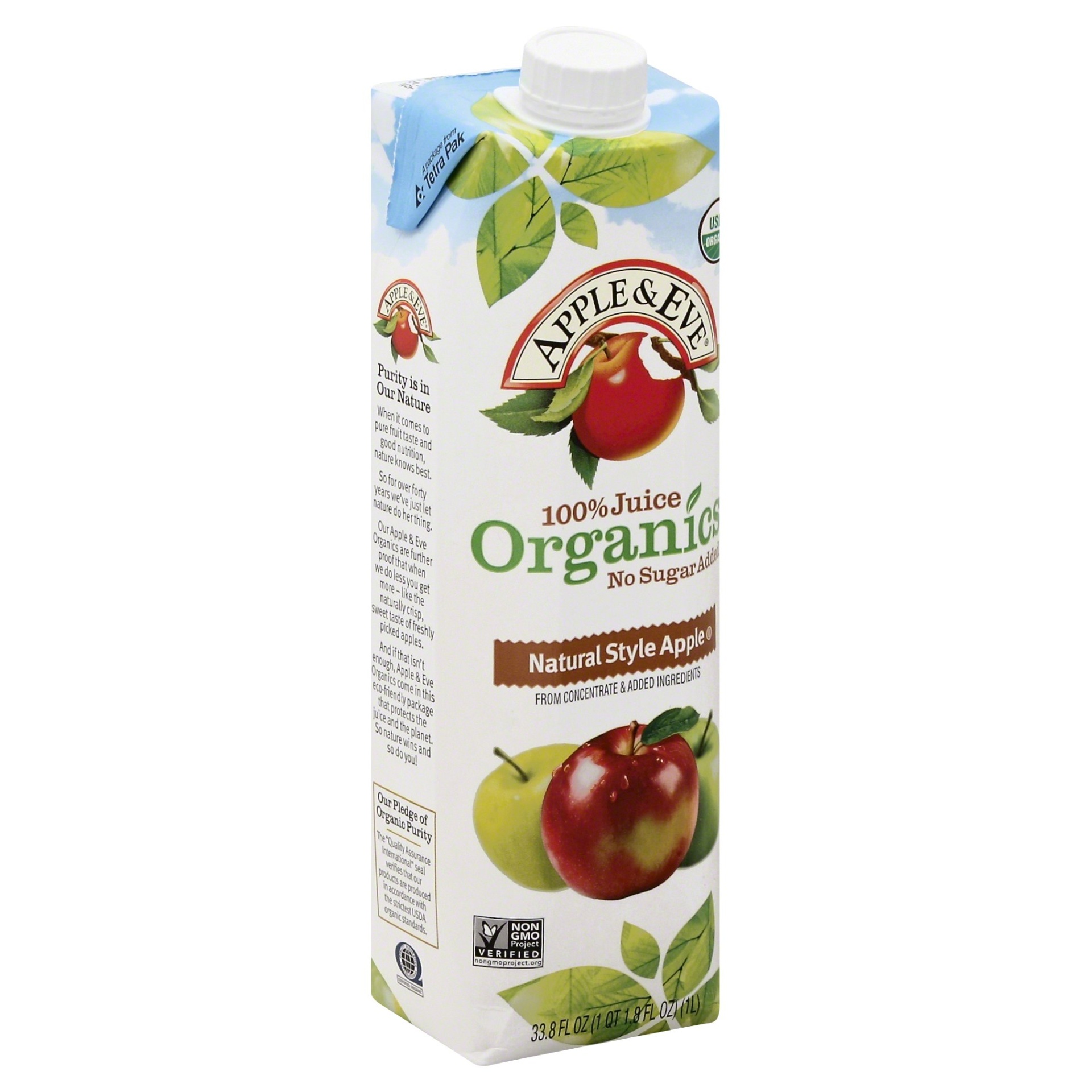 slide 1 of 8, Apple & Eve 100% Juice Organics Natural Style Apple Juice, 33.8 fl oz