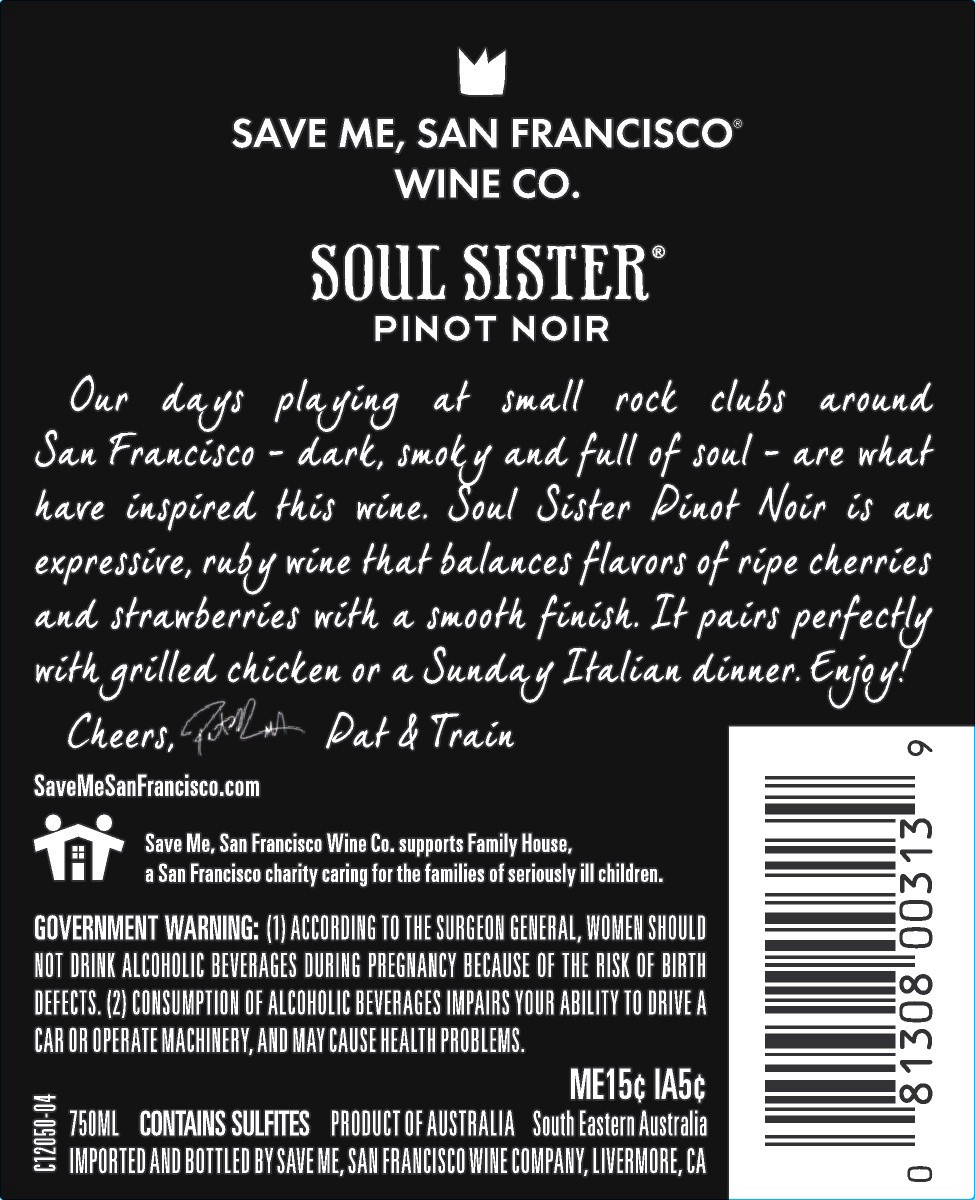 slide 3 of 4, Save Me, San Francisco Pinot Noir Red Wine - 750ml, NV South East Australia, 750 ml