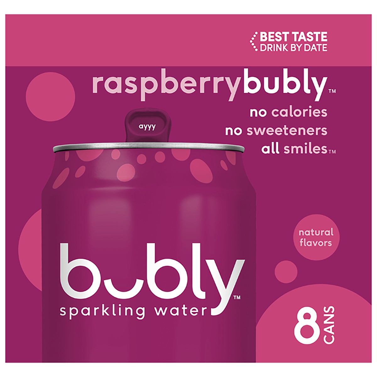 slide 5 of 6, bubly Sparkling Water Raspberry 12 Fl Oz 8 Count Cans, 96 oz