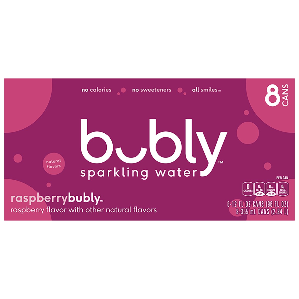 slide 6 of 6, bubly Sparkling Water Raspberry 12 Fl Oz 8 Count Cans, 96 oz
