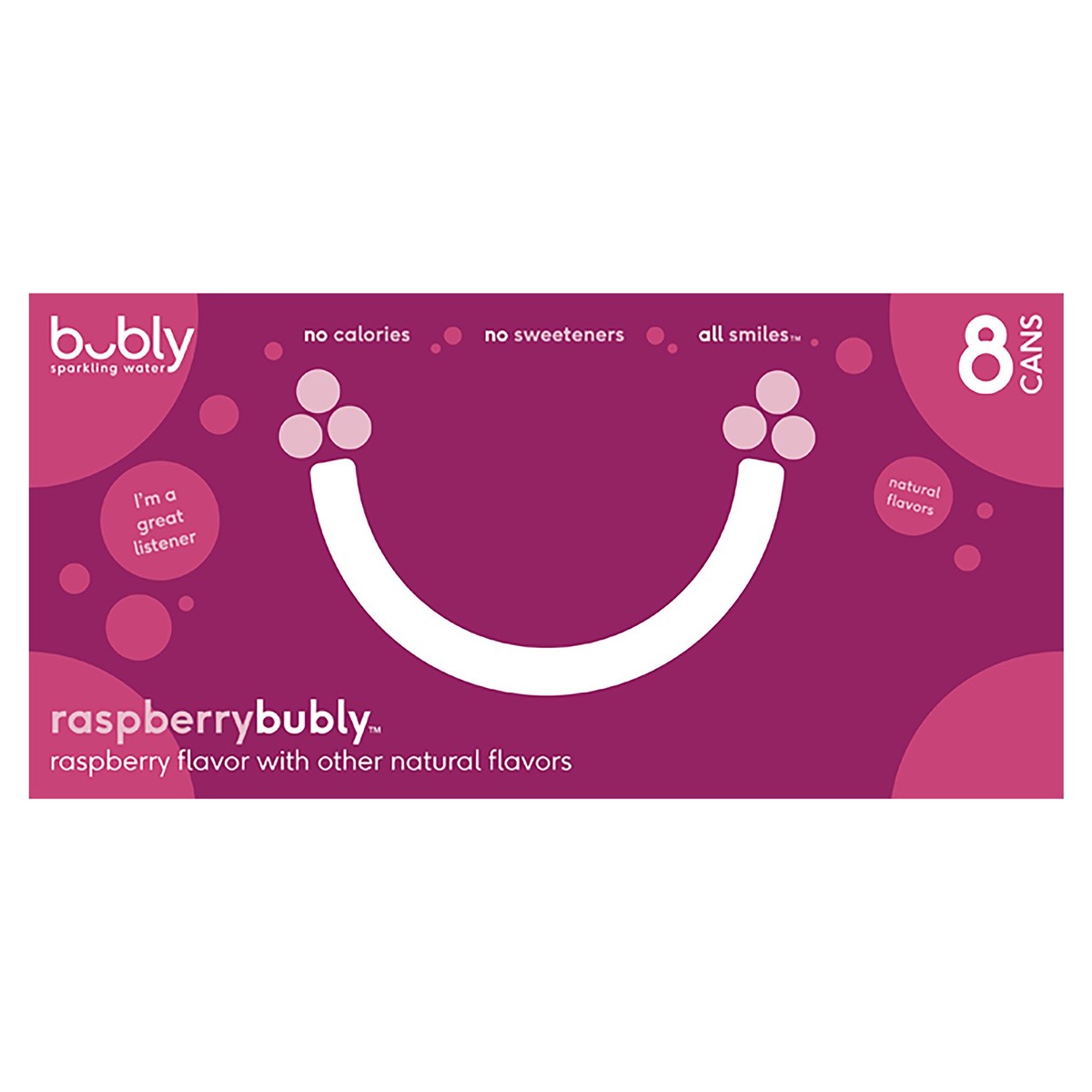 slide 1 of 1, Bubly Sparkling Water Raspberry 12 Fl Oz 8 Count Cans, 8 ct; 12 fl oz