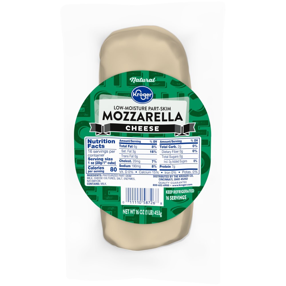 slide 1 of 5, Kroger Part Skim Mozzarella Cheese Round, 16 oz