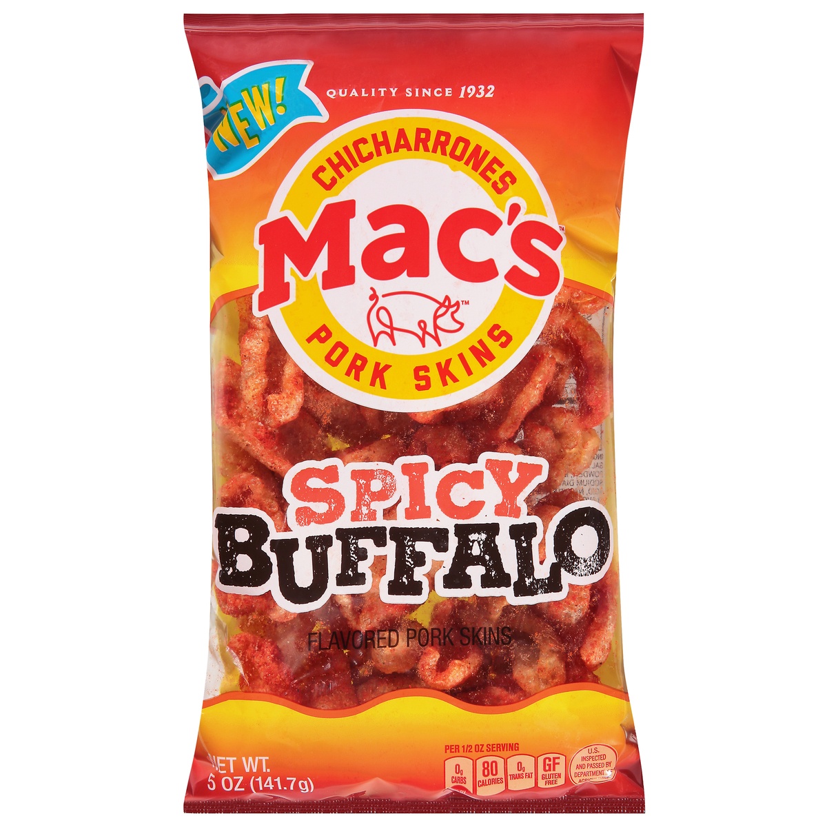 slide 1 of 1, Mac's Spicy Buffalo Pork Skins 5 oz, 5 oz